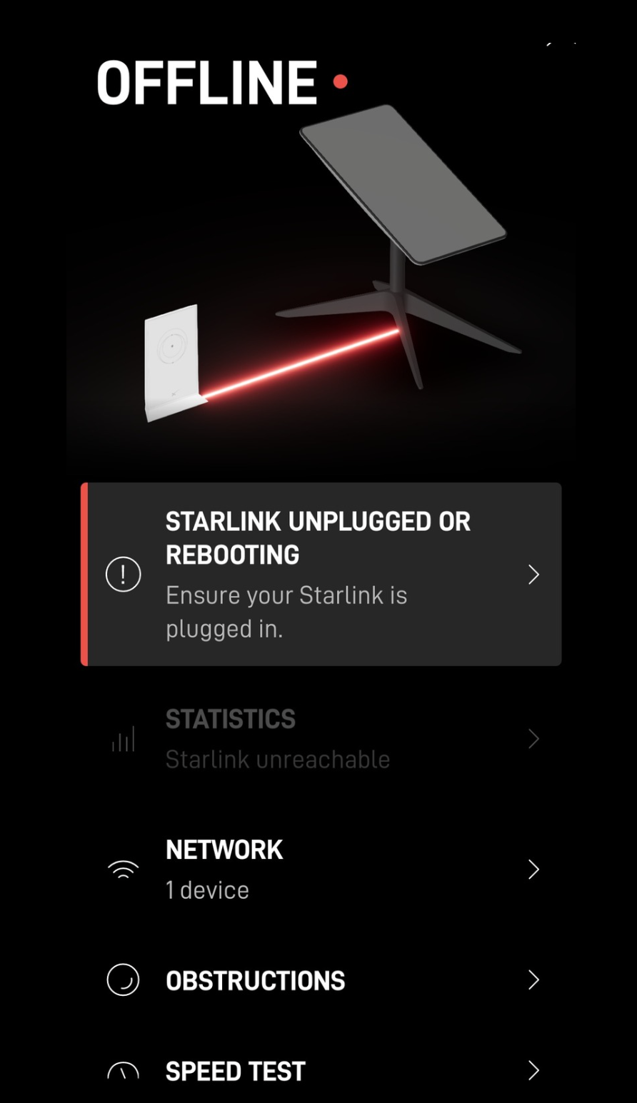 Starlink Connection Offline Error Screen
